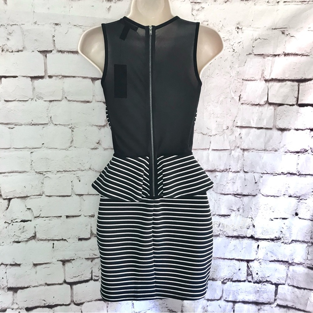 MATERIAL GIRL S Peplum Mesh Back Sleeveless Black & White Stripe Dress Small NWT - Picture 14 of 16